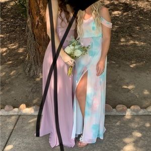 Water color chiffon maxi dress, pinks and blues